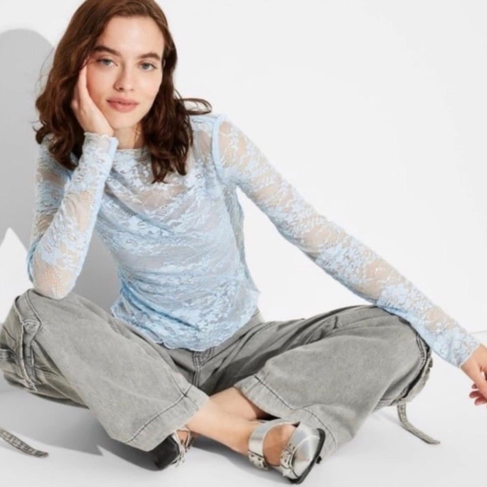 Wild Fable Sky Blue Stretch Lace Top XS nwt